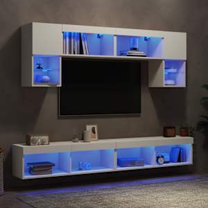 Komplet TV omaric LED 6-delni bel inženirski les