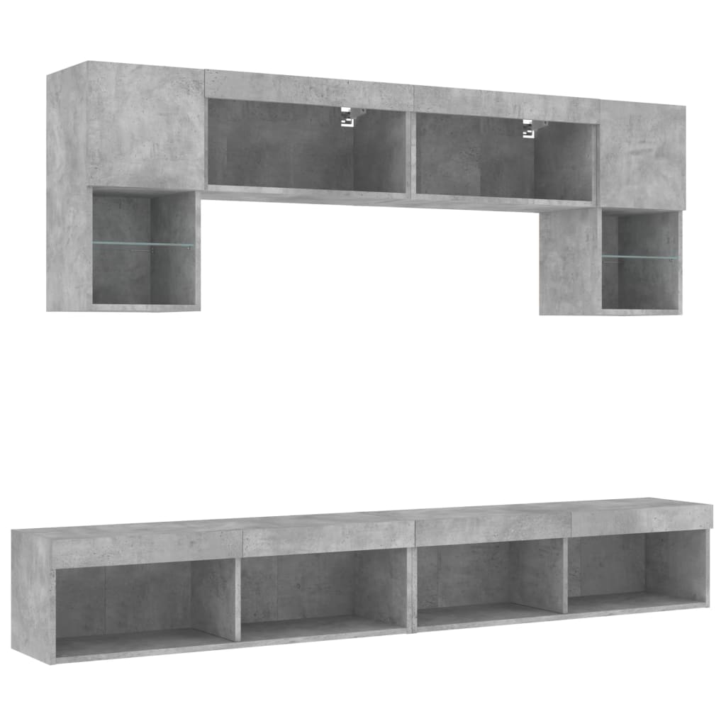 vidaXL 6-delige Tv-wandmeubelset met LED bewerkt hout betongrijs
