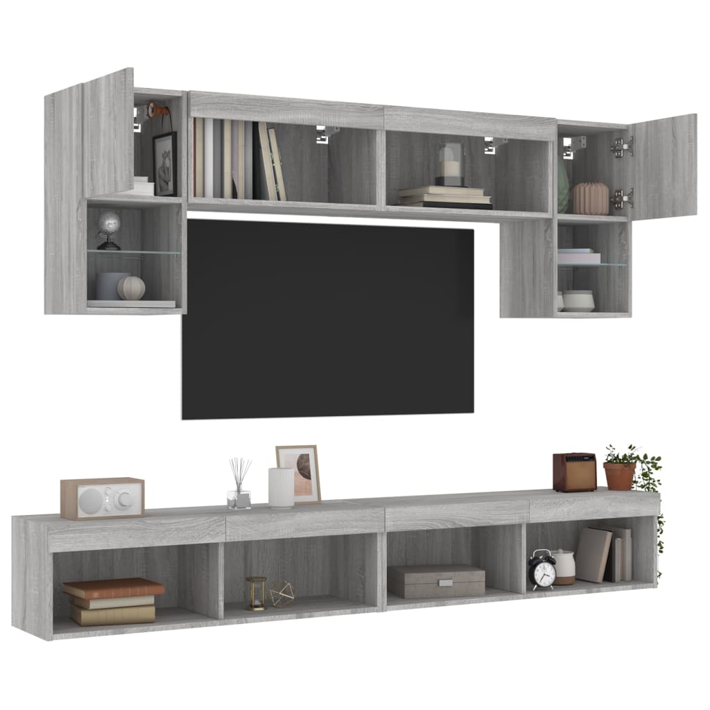 6dílná obývací stěna s LED šedá sonoma kompozitní dřevo