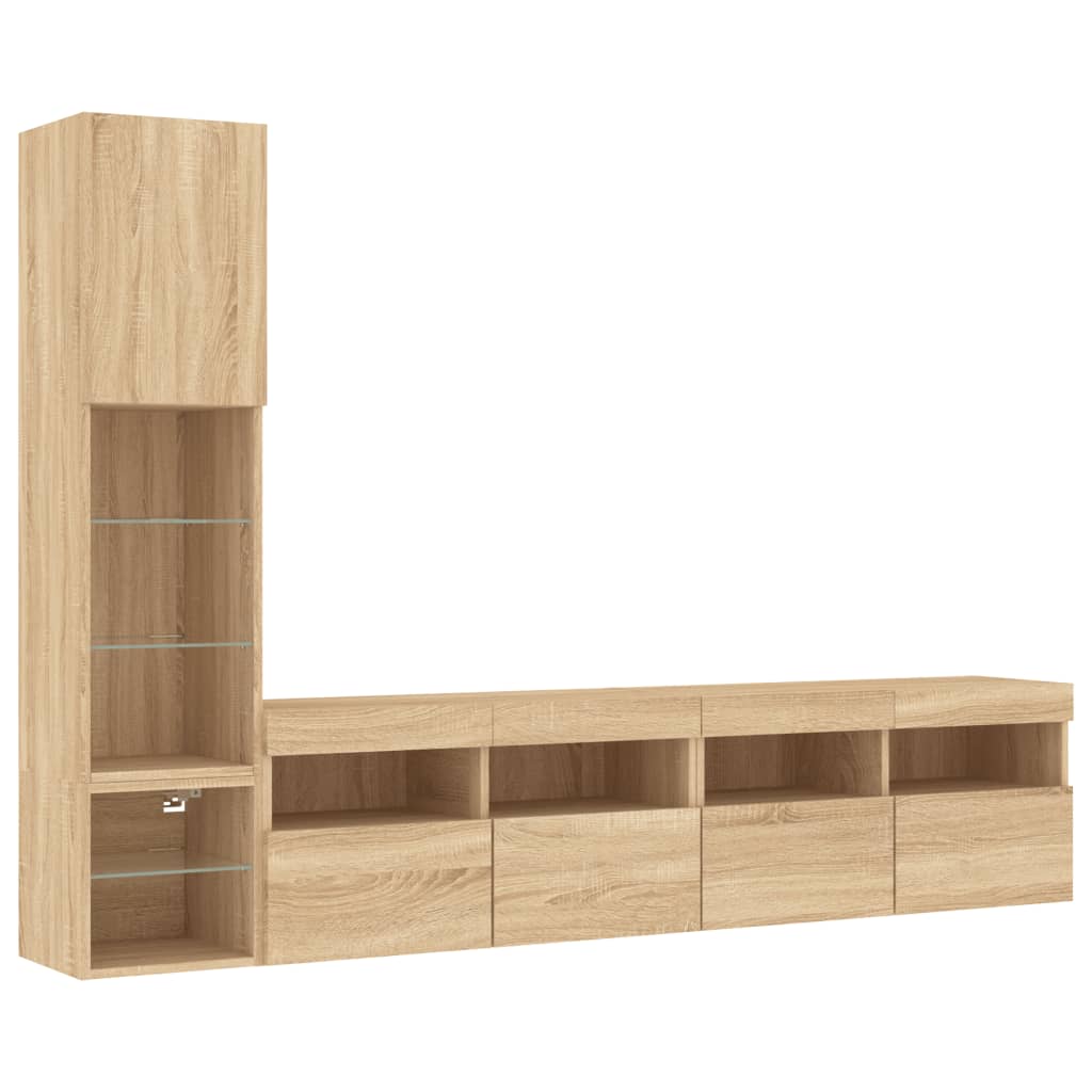vidaXL 4-delige Tv-wandmeubelset met LED bewerkt hout sonoma eiken