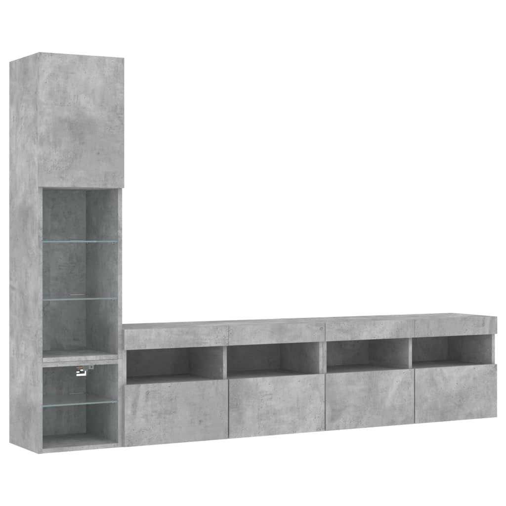 vidaXL 4-delige Tv-wandmeubelset met LED bewerkt hout betongrijs
