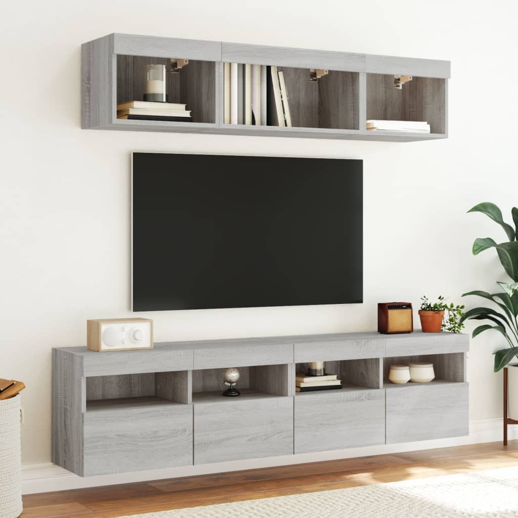 vidaXL 5-delige Tv-wandmeubelset met LED grijs sonoma eikenkleurig