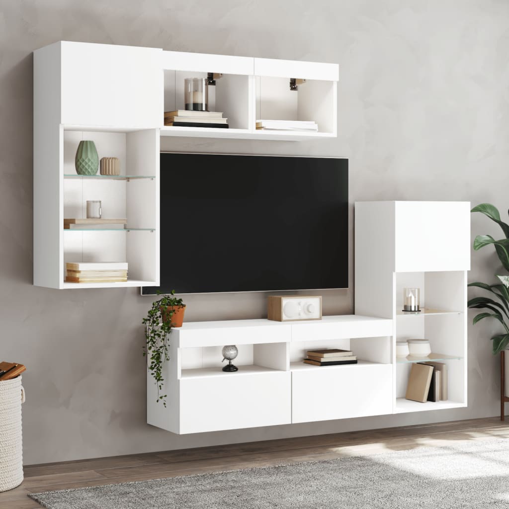 vidaXL 5-delige Tv-wandmeubelset met LED-verlichting bewerkt hout wit