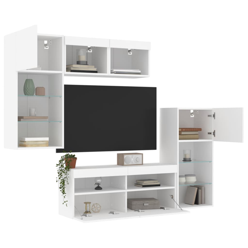 5dílná obývací stěna s LED osvětlením bílá kompozitní dřevo