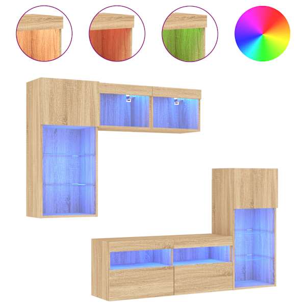 vidaXL 5-osaline telerikappide komplekt LED-tuledega, Sonoma tamm