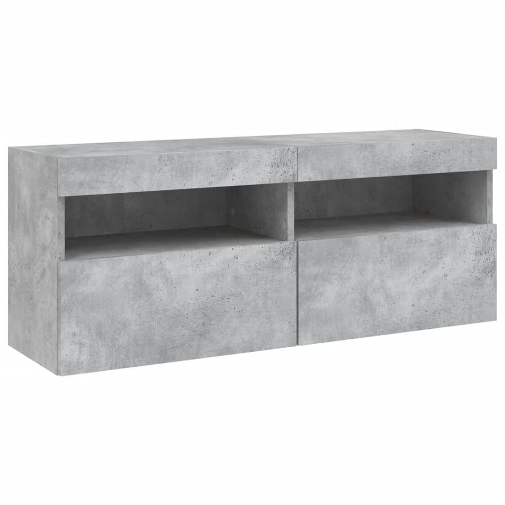 Unități TV de perete cu LED-uri 5 piese gri beton lemn compozit