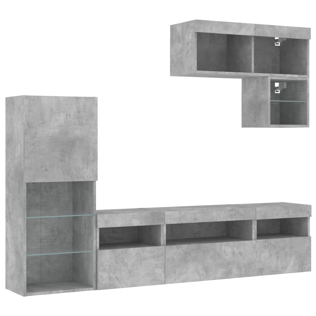 vidaXL 6 Piece TV Wall Units with LED Concrete Grey Engineered Wood