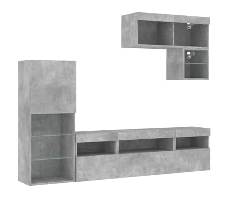 vidaXL 6 Piece TV Wall Units with LED Concrete Grey Engineered Wood