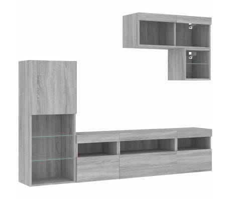 vidaXL 6 Piece TV Wall Units with LED Grey Sonoma Engineered Wood