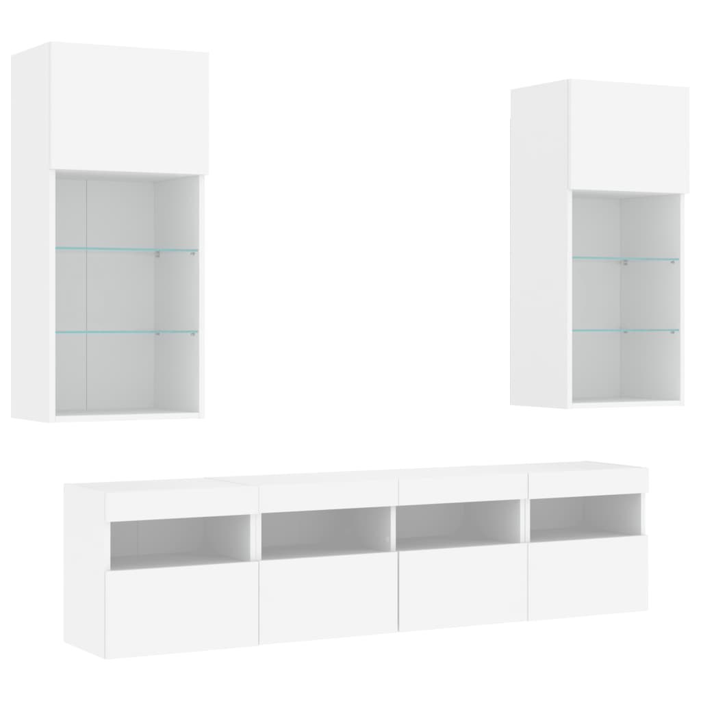 vidaXL 5-delige Tv-wandmeubelset met LED-verlichting bewerkt hout wit