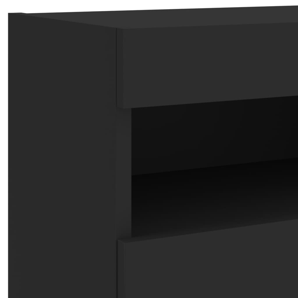 Unități de perete TV cu LED-uri, 5 piese, negru, lemn prelucrat
