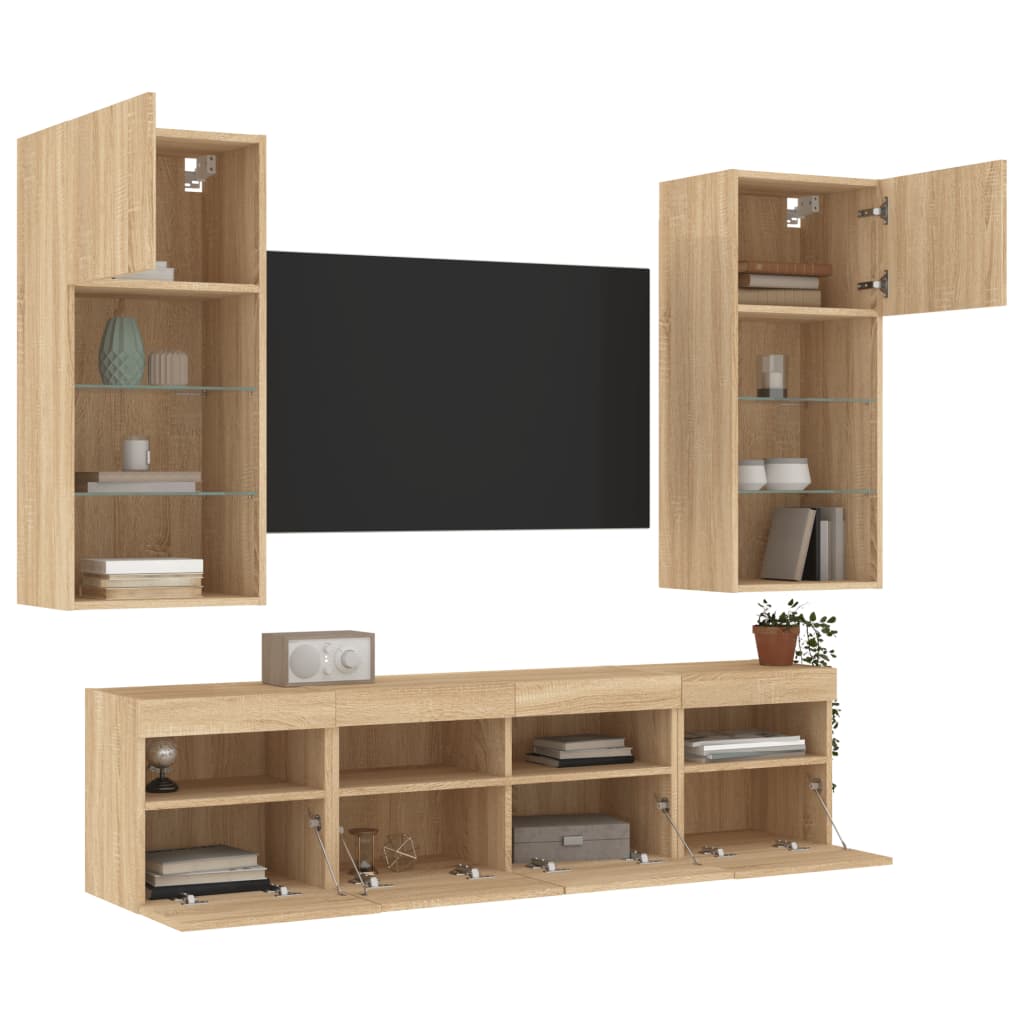 5dílná obývací stěna s LED dub sonoma kompozitní dřevo