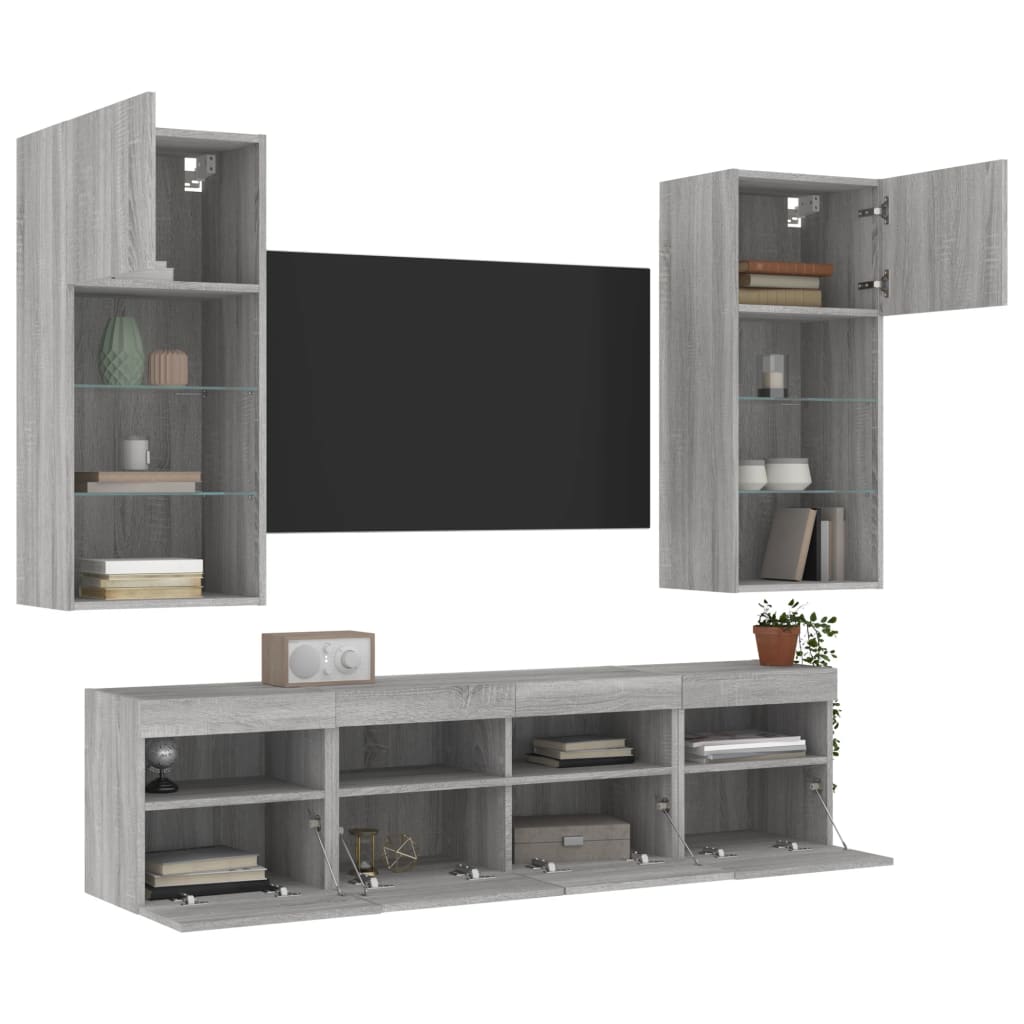 5dílná obývací stěna s LED šedá sonoma kompozitní dřevo