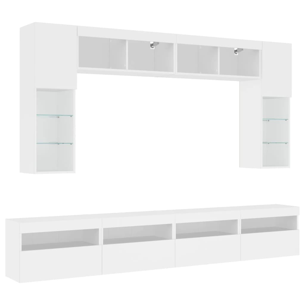 vidaXL 8-delige tv-wandmeubelset met LED-verlichting wit afbeelding