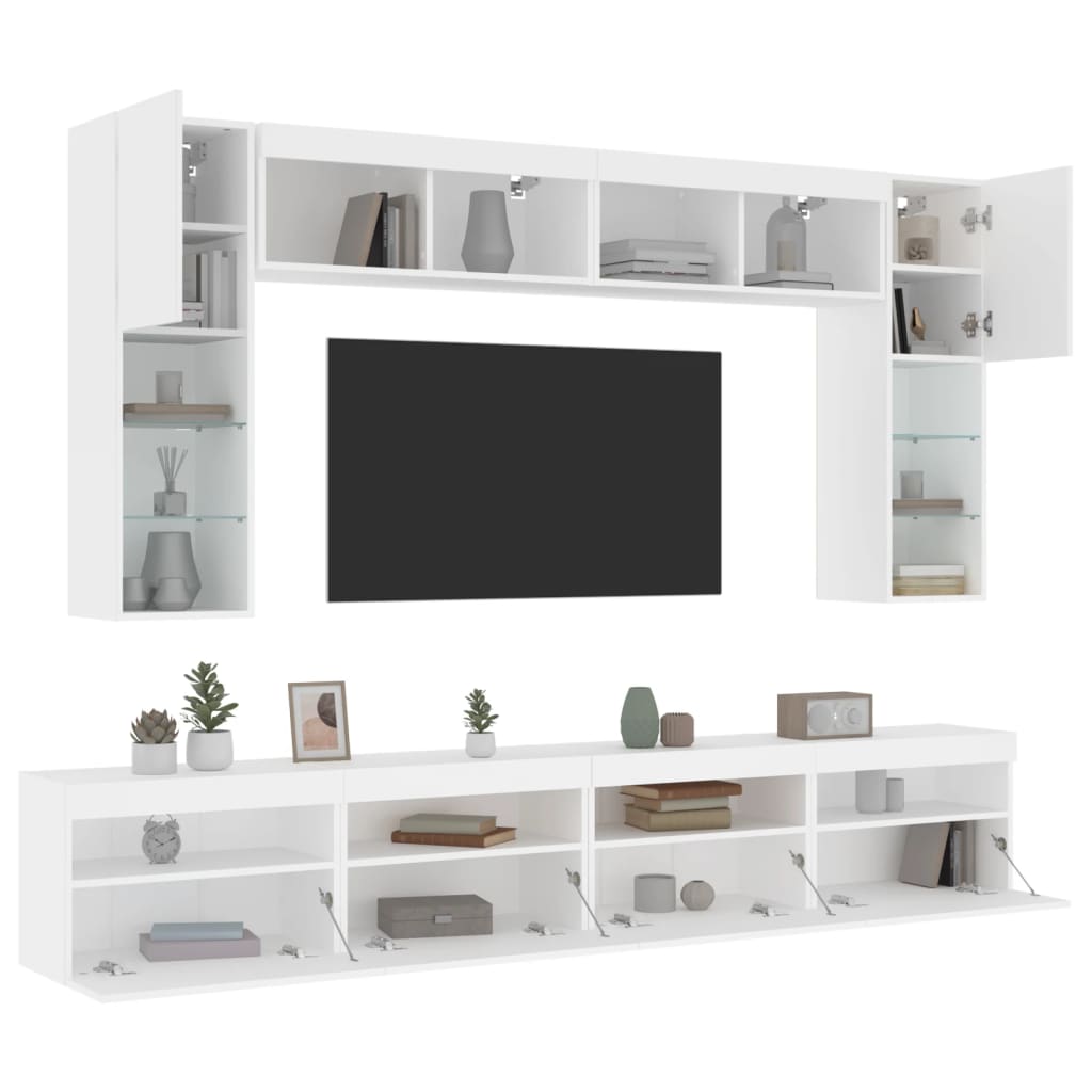 8dílná obývací stěna s LED osvětlením bílá