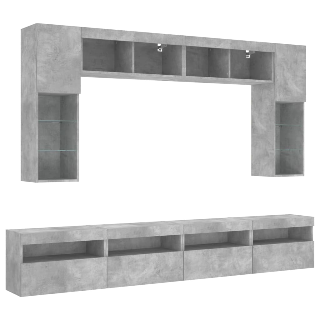 vidaXL 8-delige Tv-wandmeubelset met LED-verlichting betongrijs afbeelding