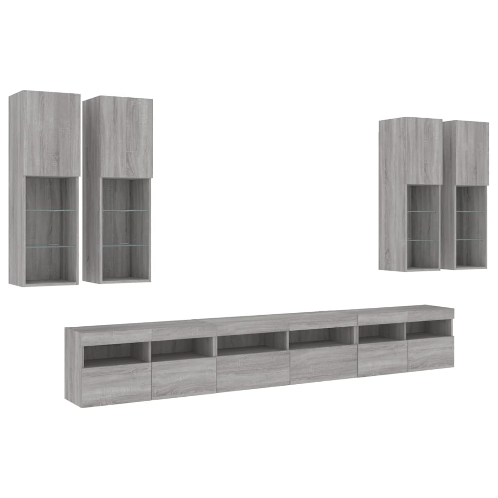 vidaXL 7-delige Tv-wandmeubelset met LED-verlichting grijs sonoma