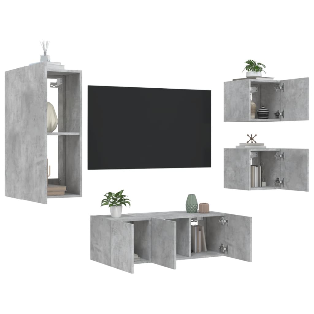 5dílná obývací stěna s LED betonově šedá kompozitní dřevo