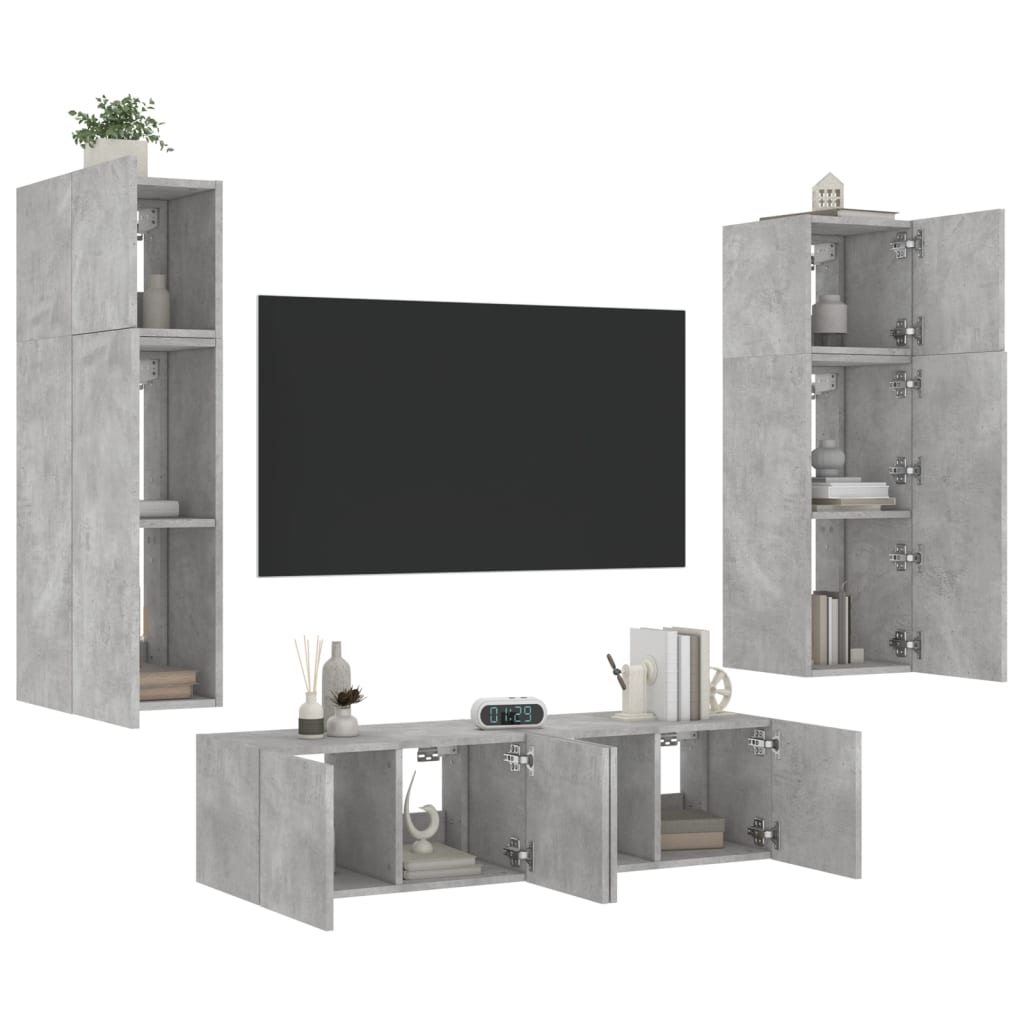 6dílná obývací stěna s LED betonově šedá kompozitní dřevo