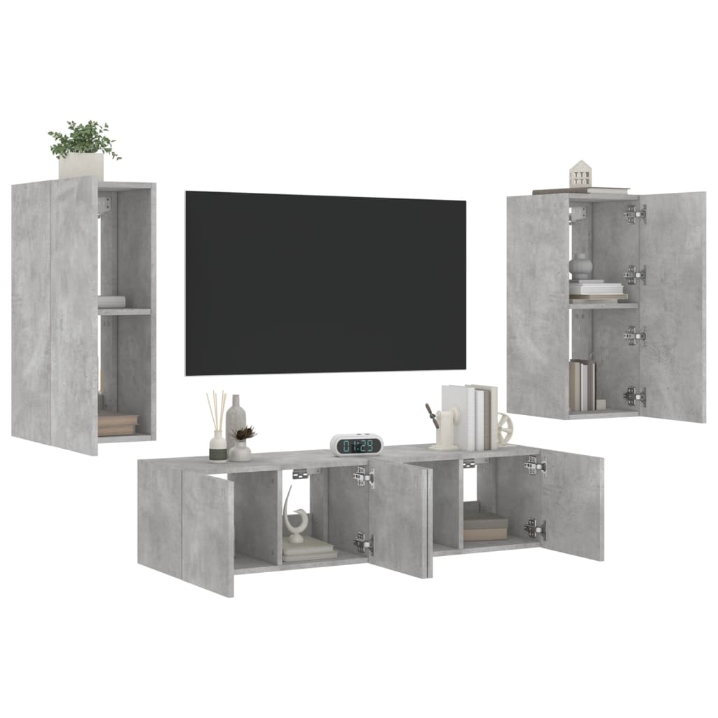 4dílná obývací stěna s LED betonově šedá kompozitní dřevo
