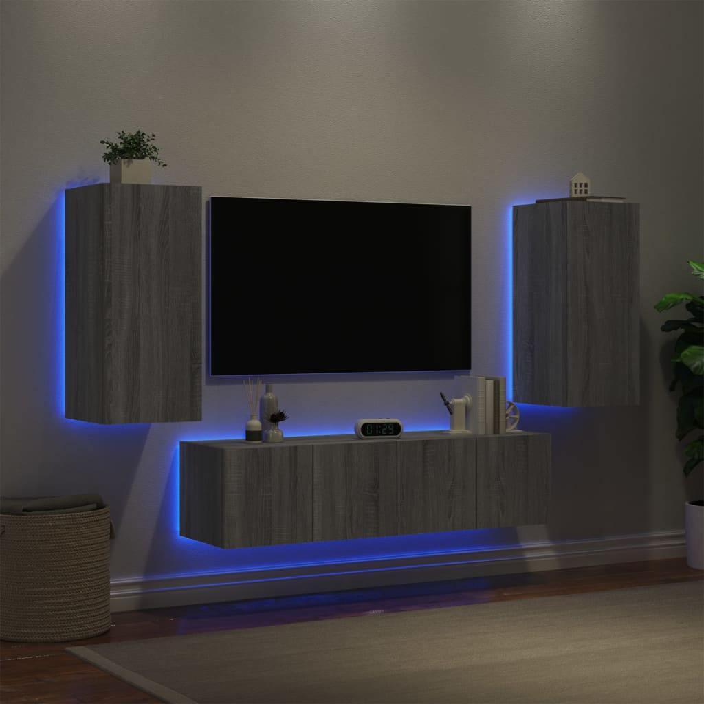 4dílná obývací stěna s LED šedá sonoma kompozitní dřevo