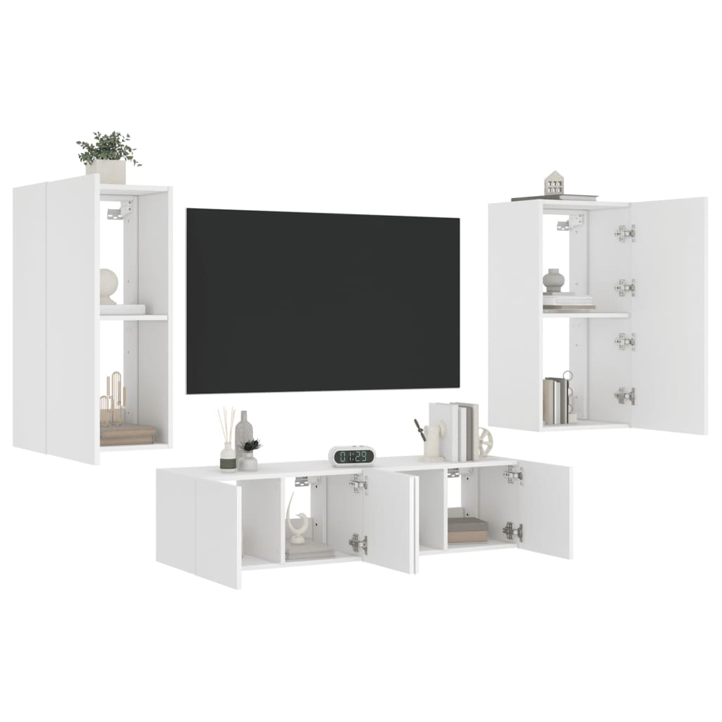 4dílná obývací stěna s LED osvětlením bílá kompozitní dřevo