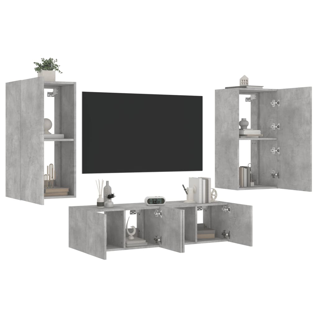 4dílná obývací stěna s LED betonově šedá kompozitní dřevo