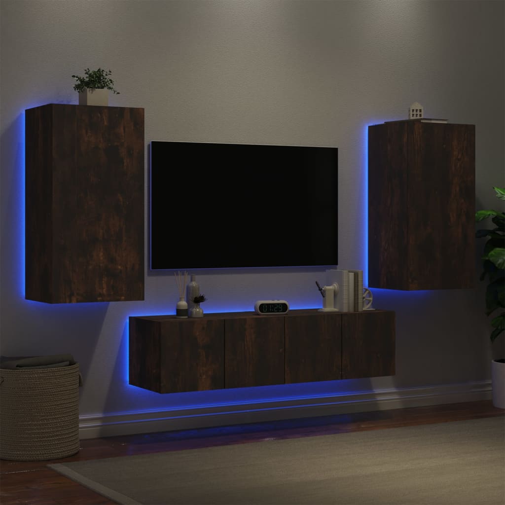 4dílná obývací stěna s LED kouřový dub kompozitní dřevo