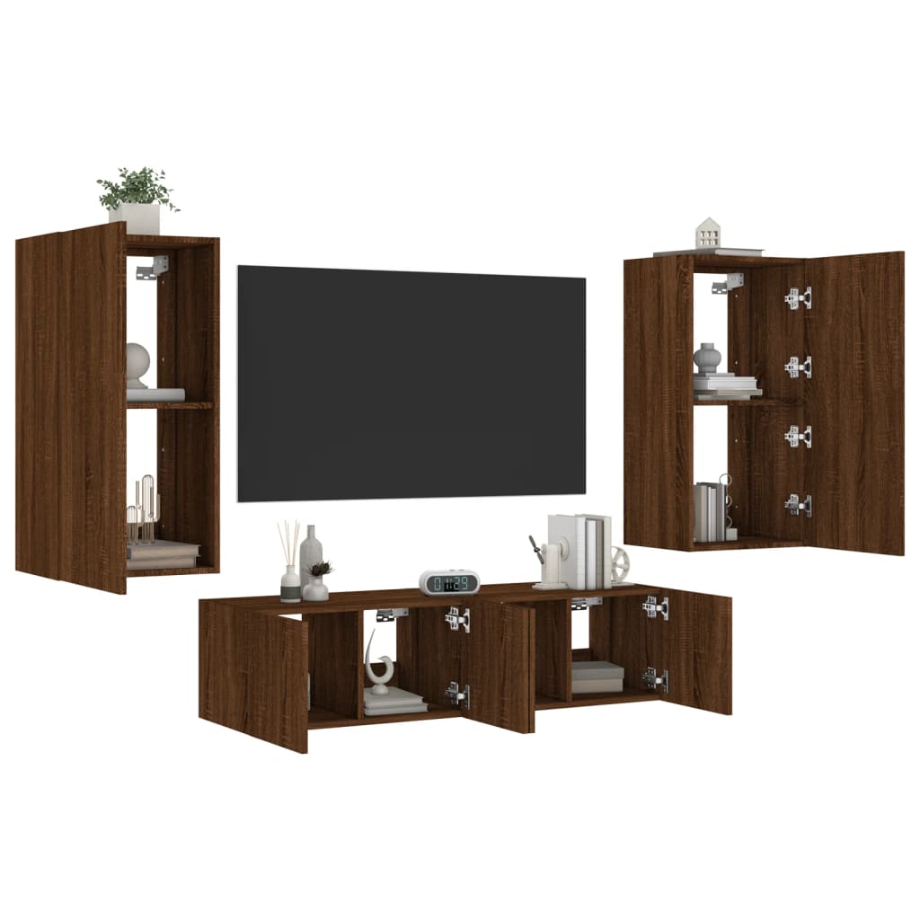 4dílná obývací stěna s LED hnědý dub kompozitní dřevo