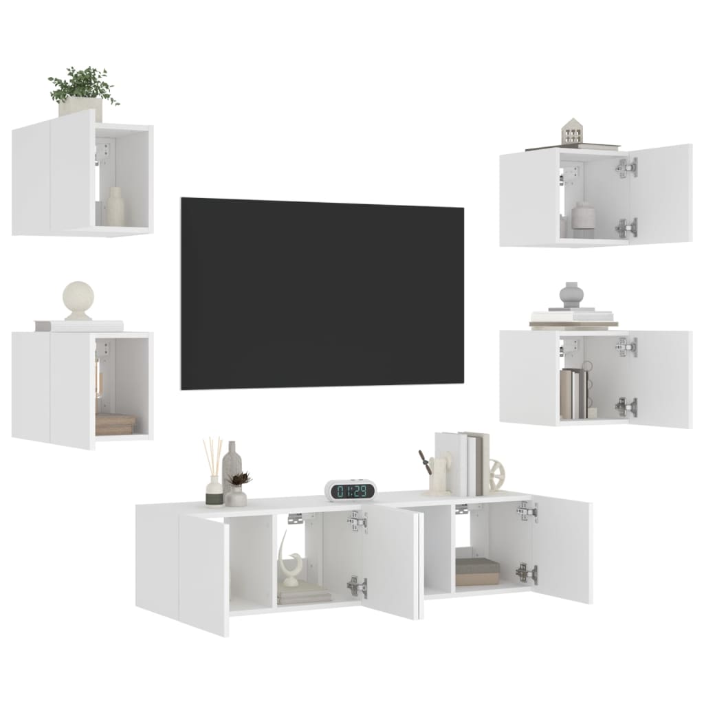 6dílná obývací stěna s LED osvětlením bílá kompozitní dřevo