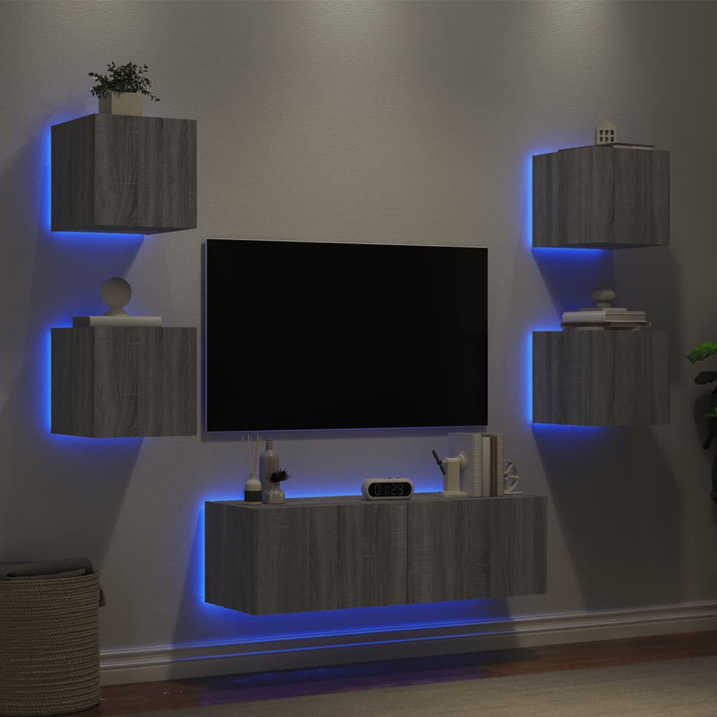 5dílná obývací stěna s LED osvětlením šedá sonoma