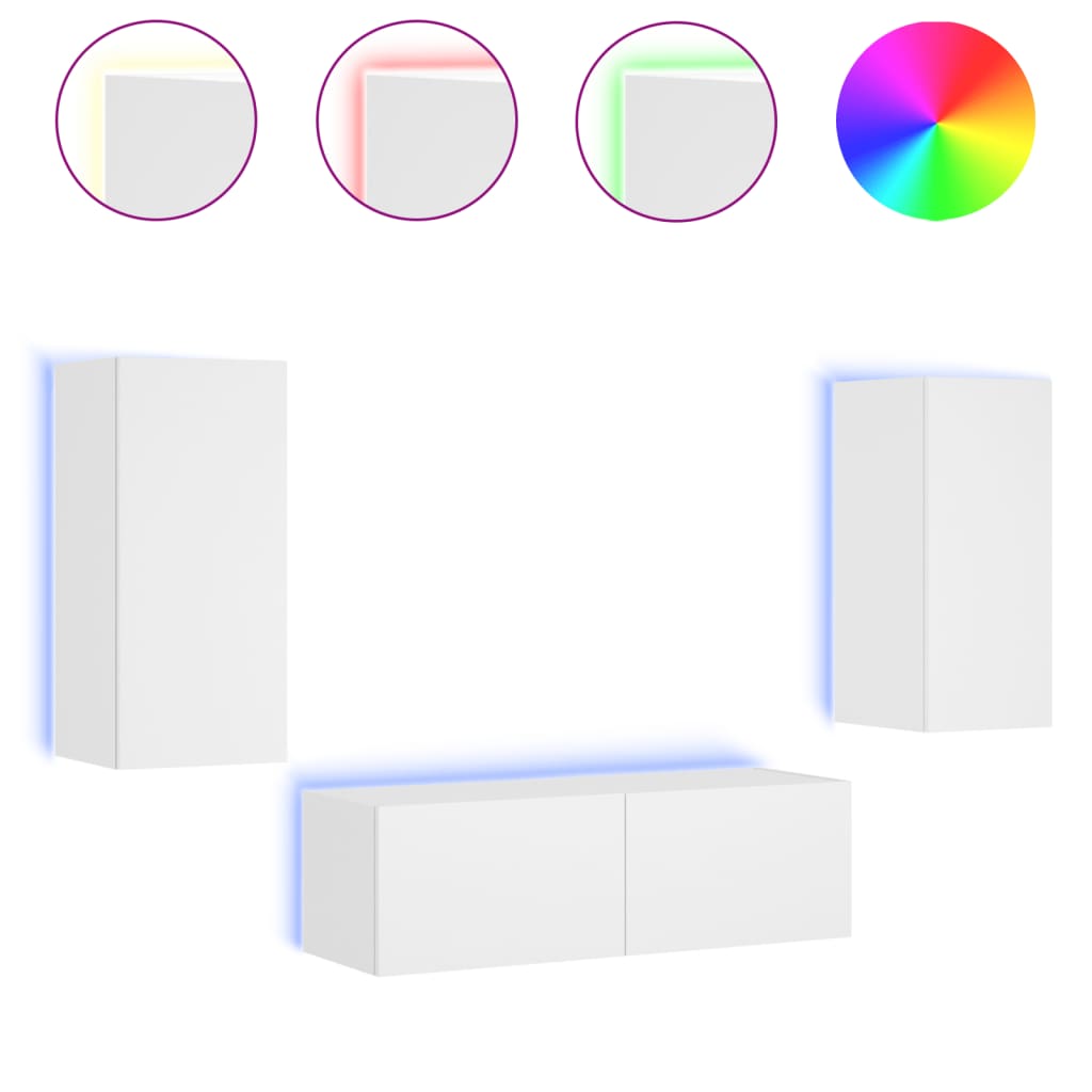 vidaXL 3-dielne TV nástenné skrinky s LED svetlami biele