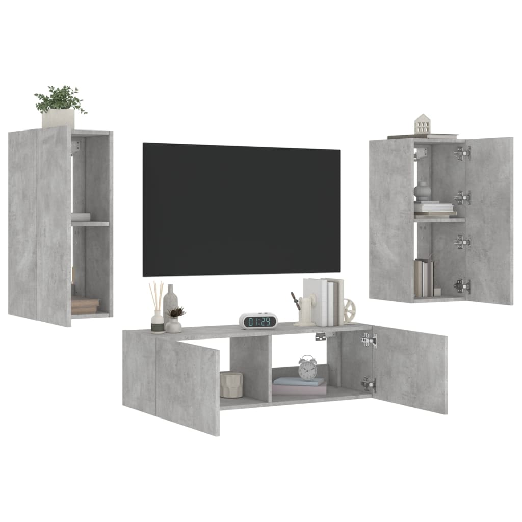 vidaXL tv-møbel til væg 3 dele med LED-lys betongrå
