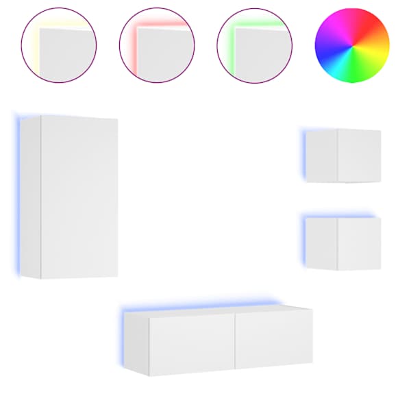 vidaXL 4-osaline telerikappide komplekt LED-tuledega, valge