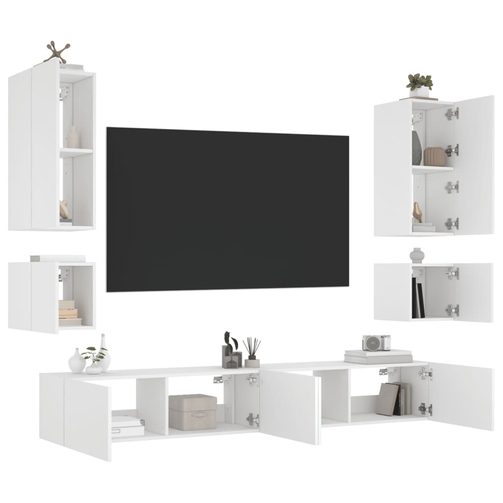 10: vidaXL tv-møbel til væg 6 dele med LED-lys konstrueret træ hvid