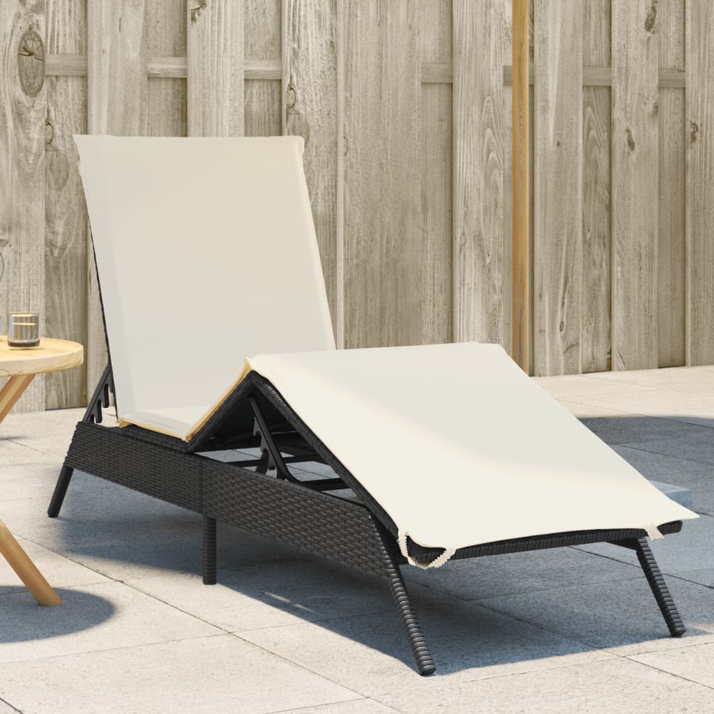 vidaXL Sun Lounger with Cushion Black Poly Rattan