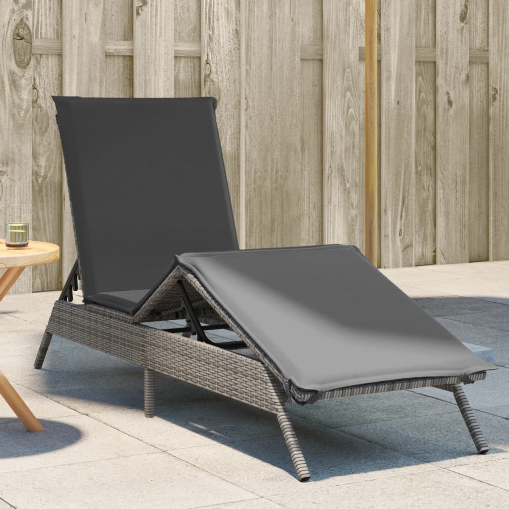 vidaXL Sun Lounger with Cushion Grey Poly Rattan