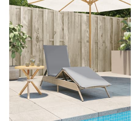 vidaXL Sonnenliege mit Auflage Beige Poly Rattan