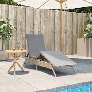 vidaXL Sonnenliege mit Auflage Beige Poly Rattan