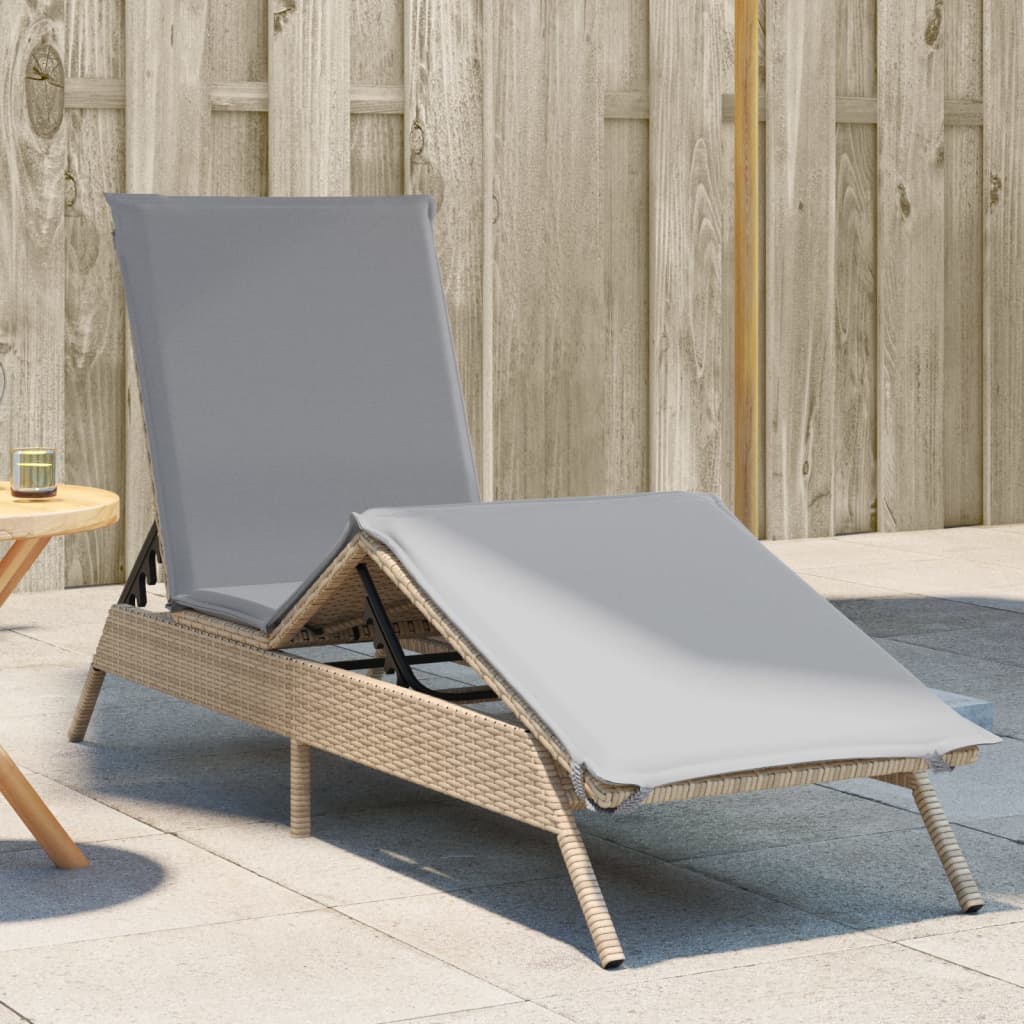 vidaXL Sonnenliege mit Auflage Beige Poly Rattan