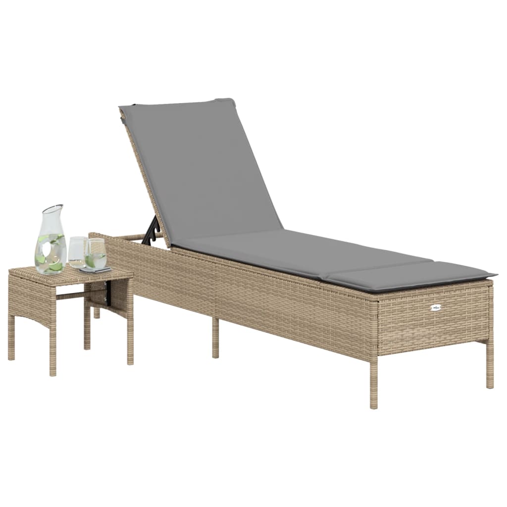 Thumbnail - vidaXL Sonnenliege mit Tisch und Auflage Beige Poly Rattan