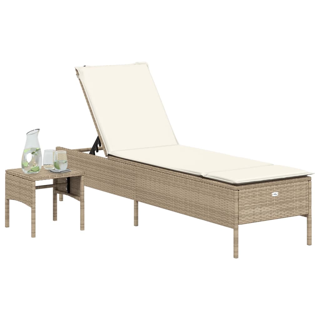 vidaXL Ligbed met tafel en kussen poly rattan beige