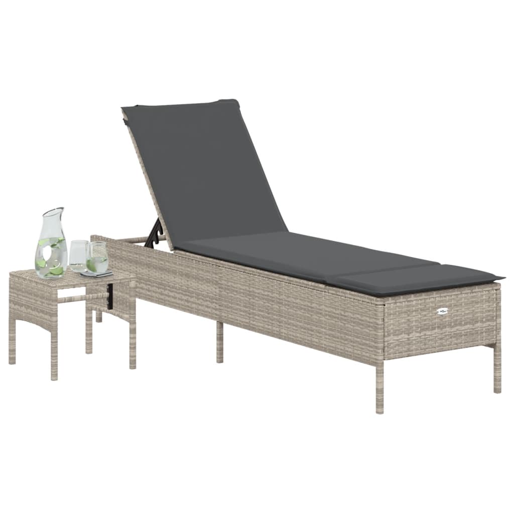 vidaXL Ligbed met tafel en kussen poly rattan lichtgrijs