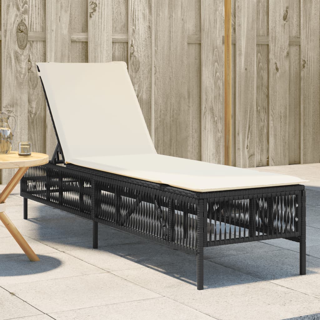 vidaXL Sun Lounger with Cushion Black Poly Rattan