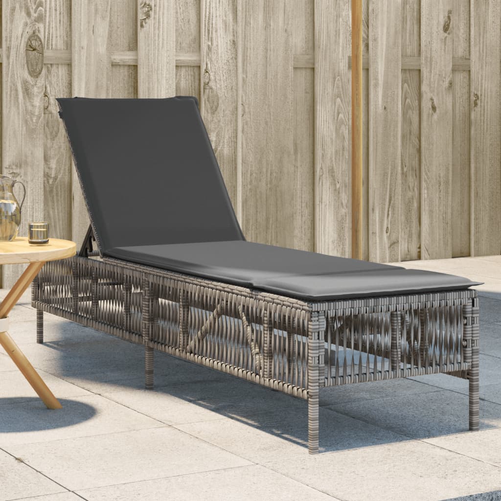 vidaXL Sun Lounger with Cushion Grey Poly Rattan