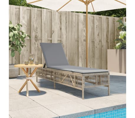 vidaXL Sonnenliege mit Auflage Beige Poly Rattan