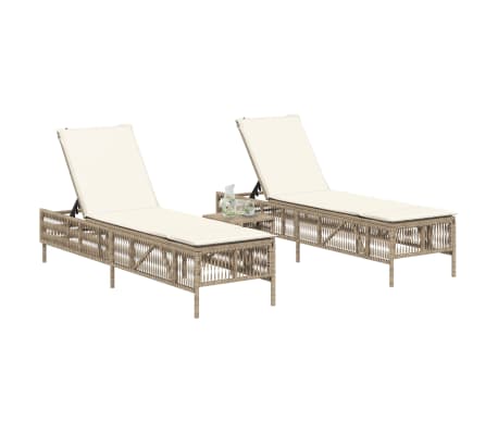 vidaXL Sols&auml;ngar 2 st med bord beige konstrotting