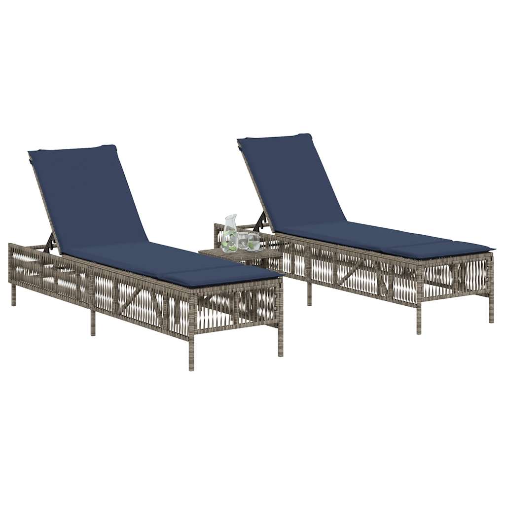 vidaXL Ligstoelen 2 stuks met tafel Grijs Poly Rotan