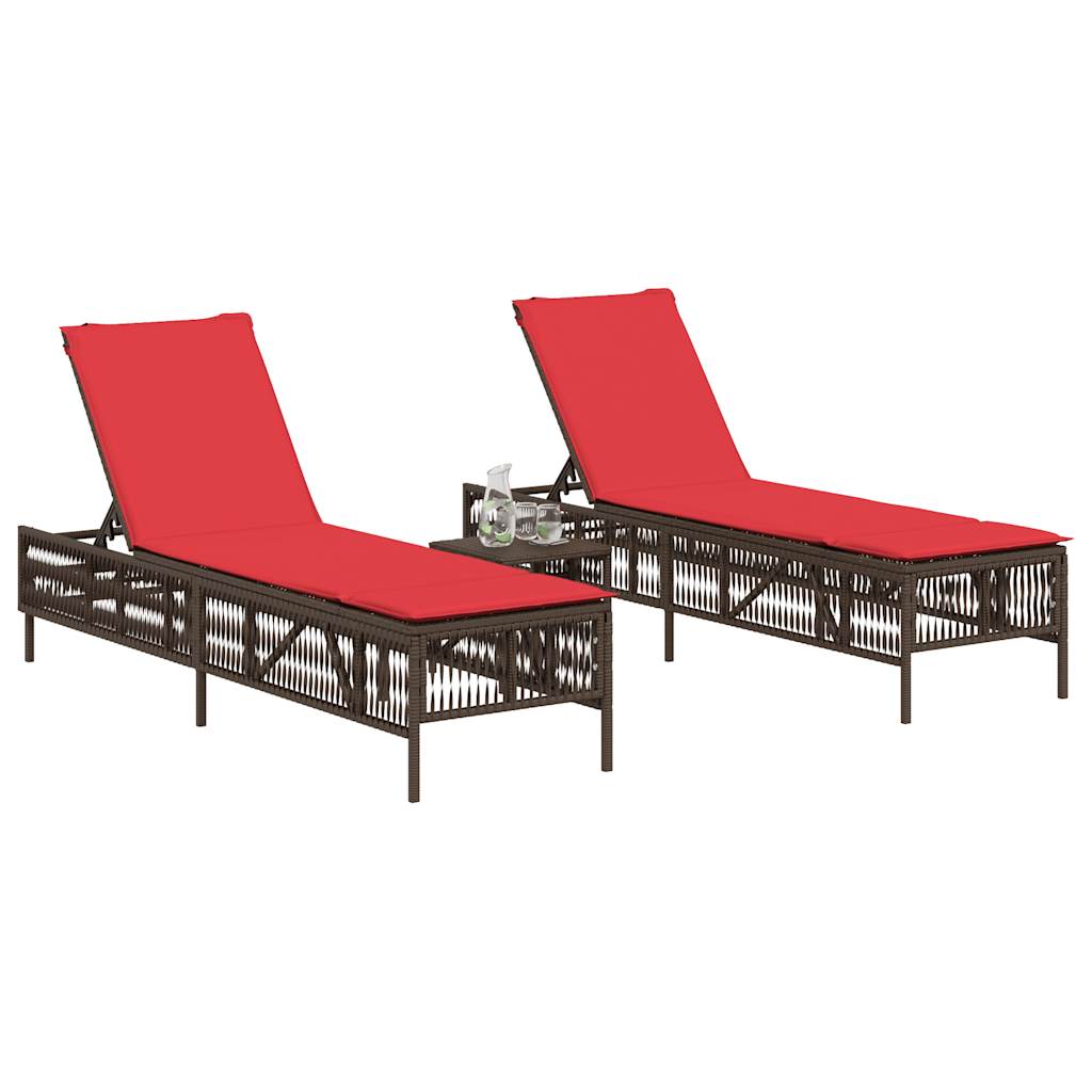 vidaXL Ligstoelen 2 stuks met tafel Bruin Poly Rotan