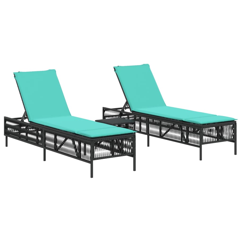 Sun Loungers with Table Chaise Lounge 2 Pcs Poly Rattan Brown/Gray/Black vidaXL